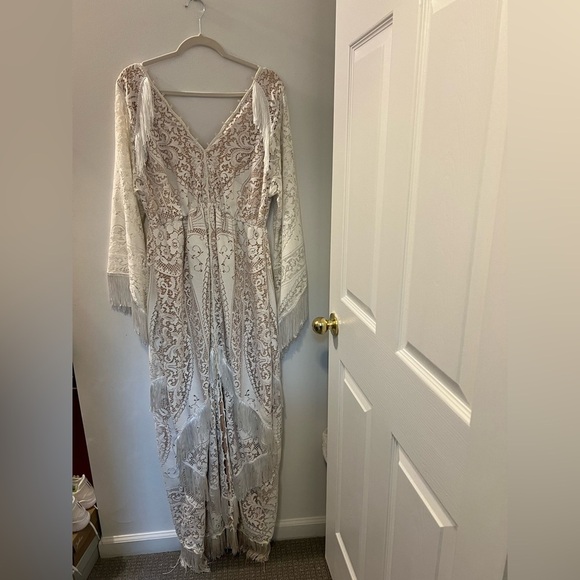 Vintage Lace Bohemian Fringe Dress Custom Made Bridal Wedding Maternity - Picture 1 of 15